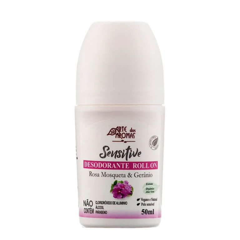 Desodorante Roll On Vegano Arte dos Aromas Sensitive Rosa Mosqueta & Gerânio 50ml