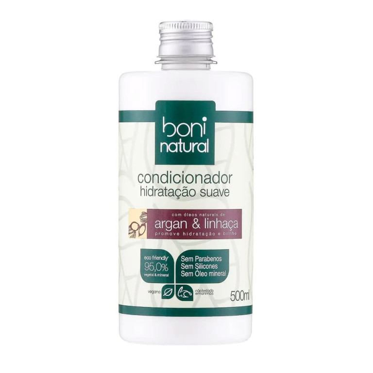 Kit Shampoo + Condicionador Vegano Natural Boni Natural Hidratação Suave Argan e Linhaça