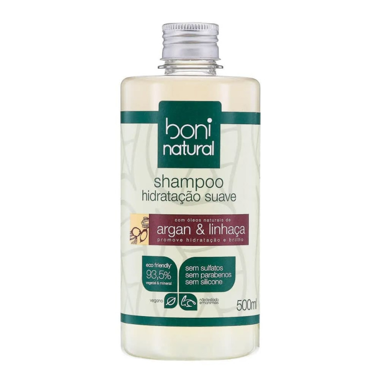 Shampoo Vegano Natural Boni Natural Hidratação Suave Argan e Linhaça 500ml