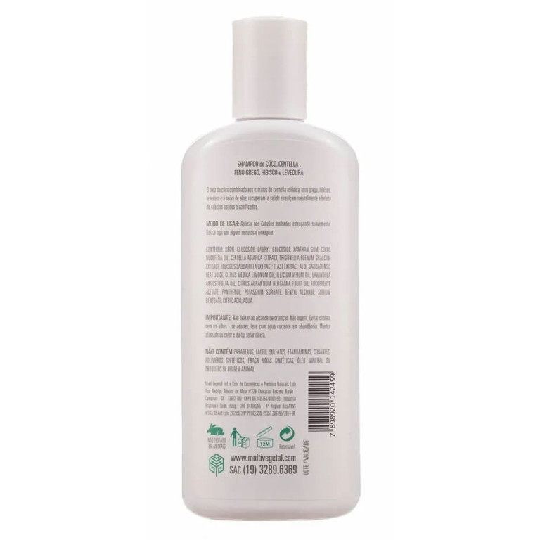 Shampoo Natural Multi Vegetal Coco para Cabelos Danificados 240ml