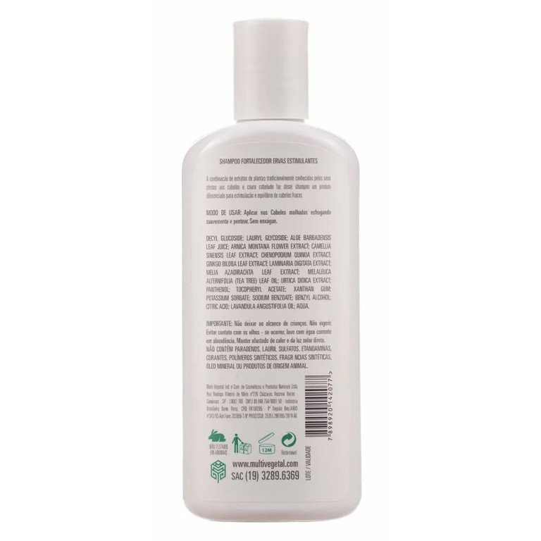 Shampoo Natural Multi Vegetal Ervas Estimulantes para Fortalecimento Capilar 240ml
