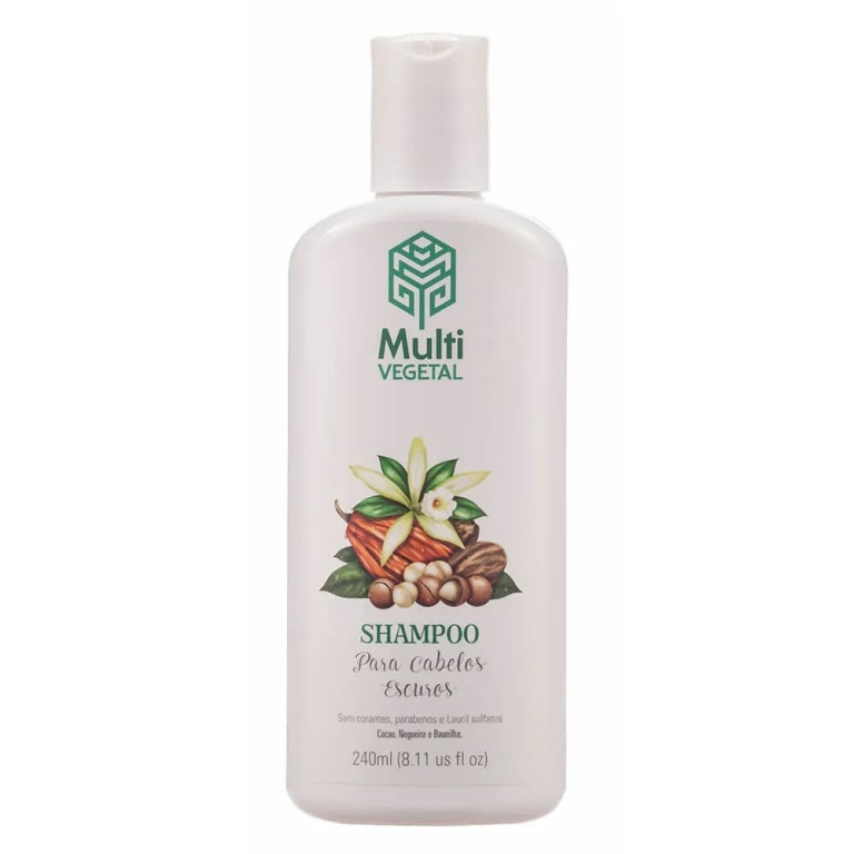 Shampoo Natural Multi Vegetal Nogueira, Cacau e Baunilha para Cabelos Escuros 240ml