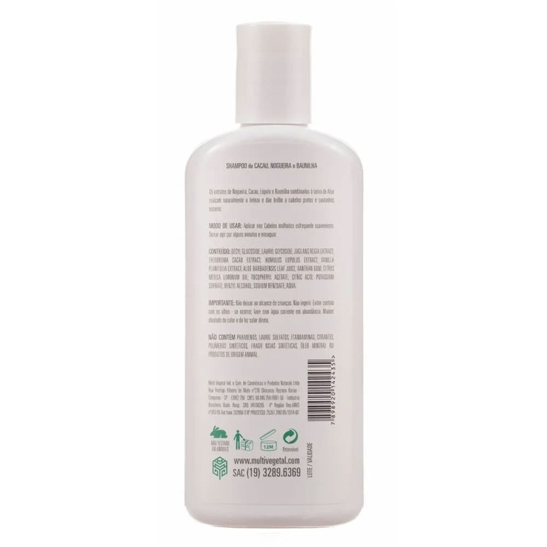Shampoo Natural Multi Vegetal Nogueira, Cacau e Baunilha 240ml