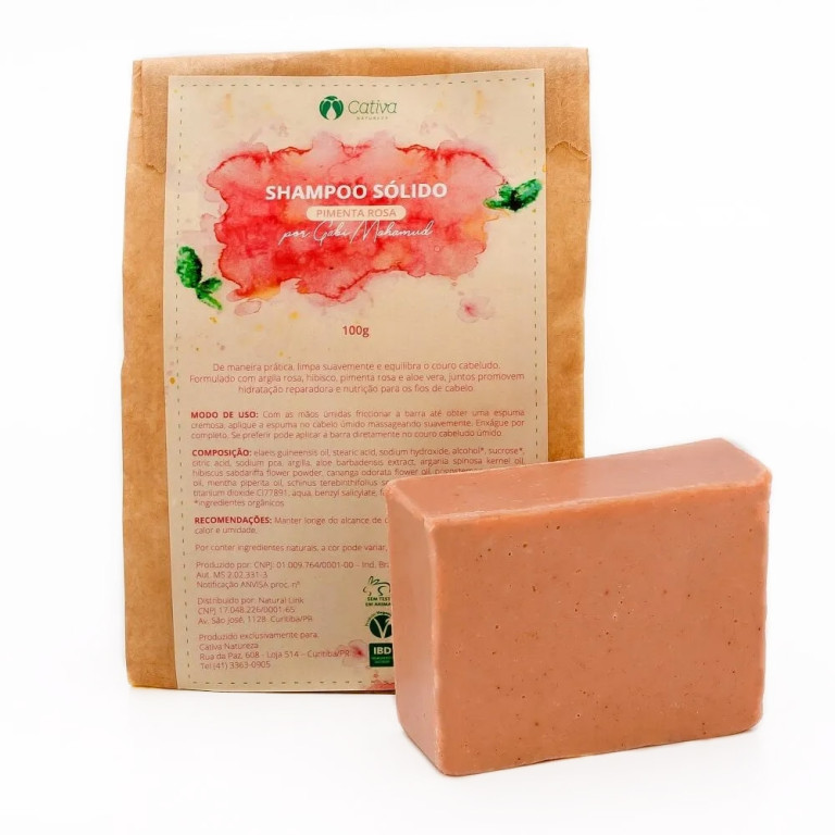 Shampoo Vegano Cativa Natureza Sólido de Pimenta Rosa por 100g