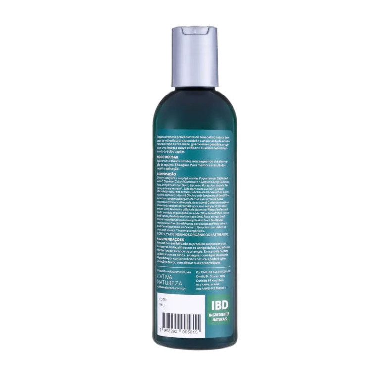 Shampoo Vegano Natural Cativa Natureza Fortalecedor de Erva Mate 240ml